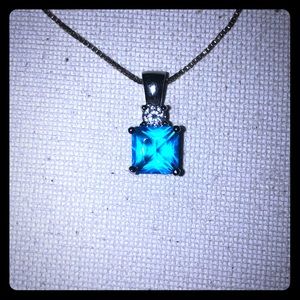Blue square pendant with chain